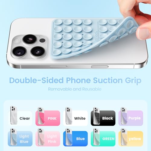 Silicone Suction Cup Phone Case Mount Double Sided, Silicon Sticky Phone Grip with Higher Suction Power for Cell Phone, Hands-Free Phone Accessories Holder for Selfies and Videos, Baby Blue - color: Baby Blue