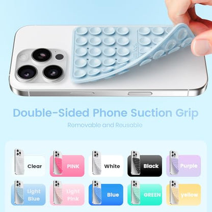 Silicone Suction Cup Phone Case Mount Double Sided, Silicon Sticky Phone Grip with Higher Suction Power for Cell Phone, Hands-Free Phone Accessories Holder for Selfies and Videos, Baby Blue - color: Baby Blue