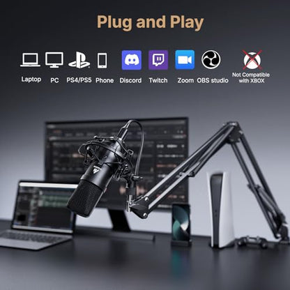 MAONO Microphone with Studio Headphone Set 192kHz/24bit Vocal Condenser Cardioid Podcast Mic Compatible with Mac and Windows, YouTube, Gaming, Live Streaming, Voice-Over (AU-A04H)