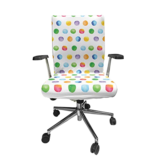 Ambesonne Watercolor Office Chair Cover, Abstract Brush Stroke Polka Dots Grunge Geometric Pattern Spotted Background, Stretchable Decorative Universal Size High Back Printed Slipcover, Green White - color: Green White, size: Large Size - 1 piece