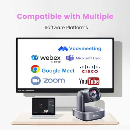 All-in-One PTZ 4K 12X Optical Zoom Video Conference Room Camera System with Bluetooth Speakerphone 2 Expansion Mics HDMI 78° Wide View Angle Lens Works with Zoom Webex for Large Meeting Room - style: 4K; 12X Zoom/HDMI; 2 EX MICS; All-in-one; After-sales e