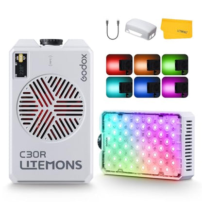 Godox C30R RGB Camera Light Panel 30W, Portable Led Camera Video Light Panel w/Diffusion, 1800K~10000K, Fast Rechargeable, Ultra Bright, Full Color LED DSLR Lighting for Photography & Video YouTube - color: C30R