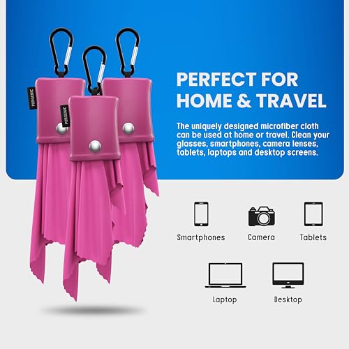 Microfiber Cloth & Glasses Wipes (3 Pack) Lens & Glasses Cleaning Cloth - Eyeglass Cleaner - Camera Lenses & Gadget Delicate Screens - Pink - color: Pink, size: 3 Pack