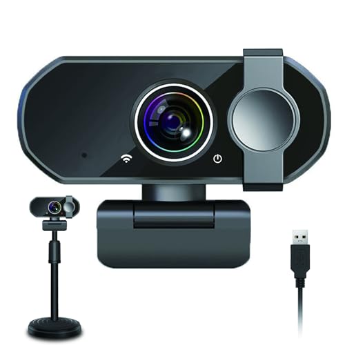 Full HD 1080P Webcam for Video Conference – Computer Camera with Built-in Noise Reducing Dual Mics, Autofocus, Wide-Angle Lens, Privacy Cover, Desk Stand, Plug and Play for Desktop PC, Laptop