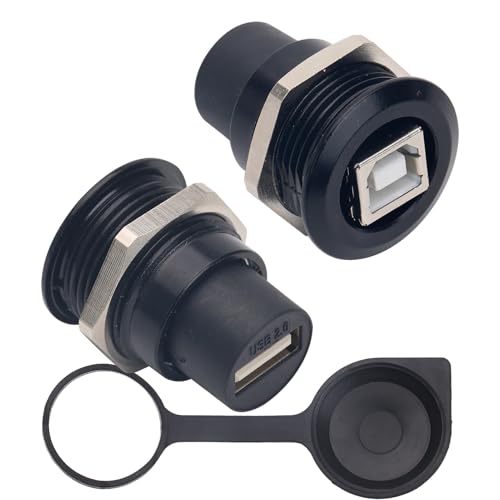 2PCS Panel Mount USB B to USB A Connector for Printer, Threaded Fixed Female USB 2.0 Scanner Converter Adapter for HP, Canon, Dell, Epson, Lexmark, Xerox and More