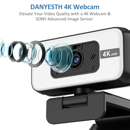 4K Webcam for PC, AutoFocus Webcam with Light for Desktop Computer | Web Camera with Microphone, FOV 80° USB Plug and Play Laptop Web Cam for Live Streaming, Online Teaching, Meetings - color: Black+White
