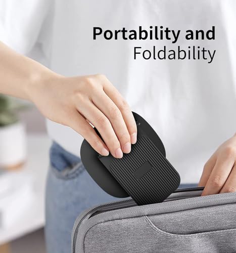 360° Rotating Cell Phone Stand for Desk, Adjustable & Foldable Phone Holder, Aluminum Desktop Phone Stand with Anti-Slip Base, Compatible with iPhone, iPad, Android Phones, K69-Black