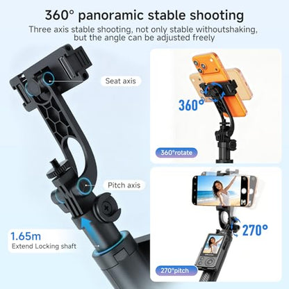 Wireless Selfie Monitor Vlogging Kit with Microphone, 65in Extendable Phone Tripod Selfie Stick, Magnetic Back Camera Monitor, 164ft Stable Wireless Casting, No Lag No Overheating for iPhone & Android
