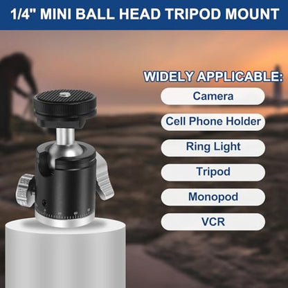 PATIKIL 1/4" Mini Ball Head with Cold Shoe, 360° Rotating Screw Tripod Mount Panoramic Ball Head DSLR Camera Mount Base Adapter Photograph Accessory for Phone Light Camera Loading 6.6lb