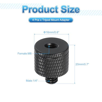 PATIKIL Tripod Screw Adapter M6 Female to 1/4" Male, 4 Pcs Tripod Nut Connectors Camera Mount Screw Camera Double Head Converter for Microphone Holder Magic Arms Accessories, 20 mm - size: M6 Female to 1/4" Male,20 mm
