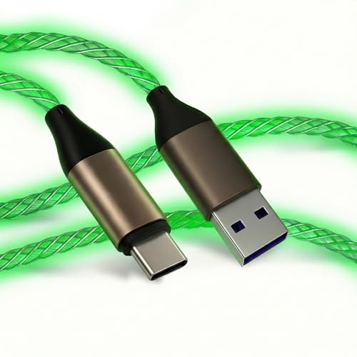 USB C Charger Cable Led Light Up Charger Cord Visible 66W Gradual Changing Shining 6A Fast Charging USB A to USB C Data Sync Cord for iPhone 15/16、Samsung Galaxy SS23+/S23 Ultra (Green, 3ft) - color: Green, size: 3ft