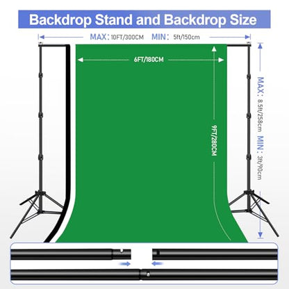 EMART 8.5x10ft Green Screen Backdrop Kit with 6x9ft Polyester Backdrop(Black/White/Green), Adjustable Photography Background Support System for Studio Photography, Parties, Wedding, Video Shooting | Adjustable Background Stand with Black/White/Green Scree
