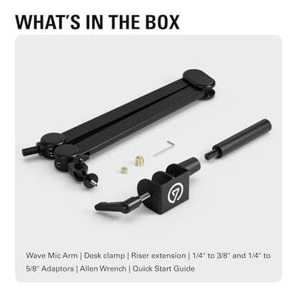 Elgato Wave Mic Arm MK.2, Studio Boom Arm for Microphones | Rises above monitors or stays low profile, Silent operation, Slim all-metal design, Padded clamp fits tight spaces - style: Boom Arm