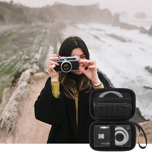 Elonbo Camera Carrying Case for KODAK PIXPRO FZ55 / FZ53 / FZ45 / FZ43 16MP Digital Camera, Vlogging Camera Storage Holder Travel Bag, Mesh Bag Fits Batteries, Cable, Memory Card, Card Reader, Black - color: Black+Inside Black