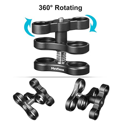 MINIFOCUS 1'' Ball Clamp Mount with Cold Shoe Ball Mount Head Base Adapter Connector for Diving Light Arm Underwater Camera Waterproof Housings Case Video/Flash/Strobe Hot Shoes - color: Cold Shoe&Clamp