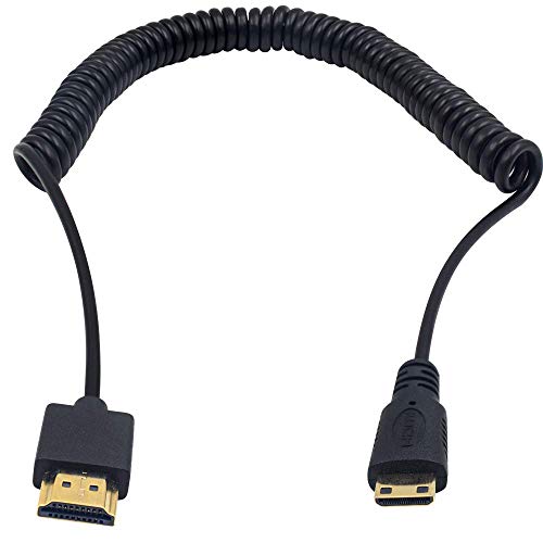 Duttek Ultra-Thin Mini HDMI to HDMI Cable, 8FT/2.5M, Coiled, HDMI to Mini HDMI Coiled Cable Support 4K Ultra HD, 1080p, 3D,for Projector, Monitor, Camcorder - size: 2.5M/8 FT