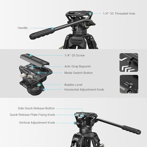 SmallRig AD-01 Video Tripod, 73" Heavy Duty Tripod with 360 Degree Fluid Head and Quick Release Plate for DSLR, Camcorder, Cameras 3751 - style: AD-01