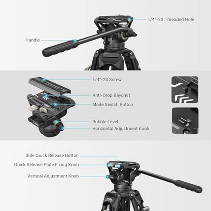 SmallRig AD-01 Video Tripod, 73" Heavy Duty Tripod with 360 Degree Fluid Head and Quick Release Plate for DSLR, Camcorder, Cameras 3751 - style: AD-01