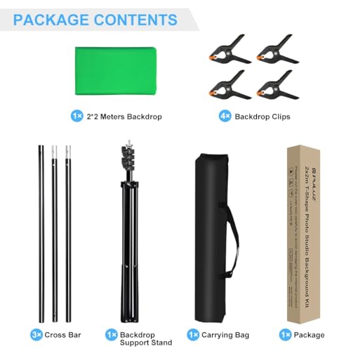 PULUZ Green Screen Backdrop Kit with Stand, 6.5X6.5ft Portable Green Screen Stand kit, GreenScreen Background with Stand Carrying Bag Clamp for Photoshoot, Photography Video, Live Streaming - size: 6.5 x 6.5 Ft