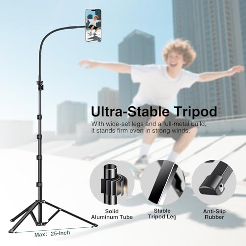 elitehood Magnetic iPhone Tripod Stand with Flexible Gooseneck, Magsafe Phone Stand for Video Recording Filming, Heavy Duty Aluminum Phone Tripod for iPhone 17 Pro Max / 17 Pro / 16 Pro Max - style: Magnetic Phone Tripod