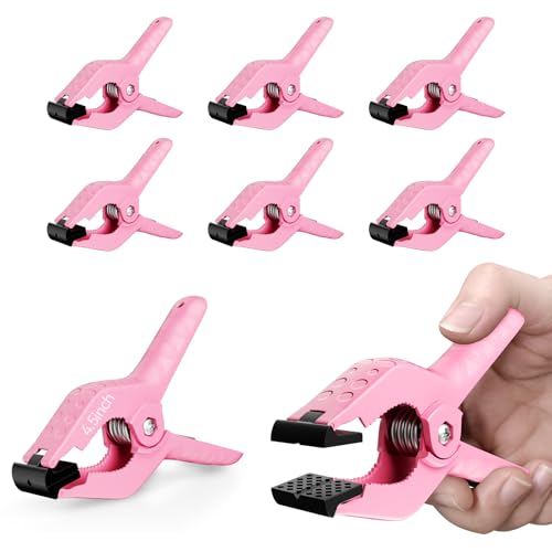 EMART 6 Pack Heavy Duty Spring Clamps, 4.5 inch Plastic Photo Booth Backdrop Clips Clamps for Backdrop Stand, Photography Studio, Photoshoot, Woodworking, Balloon Arch, Crafts, Pool Cover-Pink - color: Pink and Black, size: 4.5 inch
