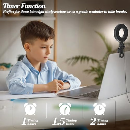 Ring Light with Tripod and Clamp, [3 Color, 5 Brightness & Timer] USB Plug Clip On Lights for Laptop Working Distance Learning Zoom Call Self Broadcasting Live Streaming Video Conference Lighting