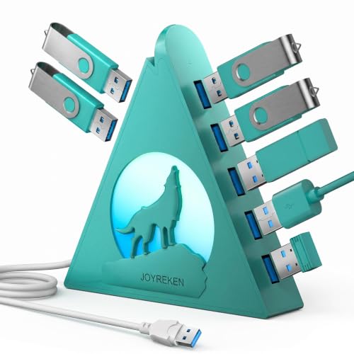Green 7-Port USB 3.0 Hub,Vertical USB Hub Tower with RGB Lighting & 5Gbps Data Speed, 2FT Cable - Gaming USB Hub Splitter for PC, Desktop, Laptop, PS5, Xbox, Flash Drives - color: Green