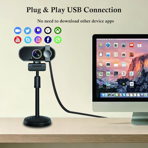 Full HD 1080P Webcam for Video Conference – Computer Camera with Built-in Noise Reducing Dual Mics, Autofocus, Wide-Angle Lens, Privacy Cover, Desk Stand, Plug and Play for Desktop PC, Laptop