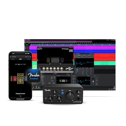 Fender AudioBox GO USB Audio Interface, for Guitarist, Vocalist, or Producer. Includes easy to use software, Fender Studio app, Amp and FX pack to create Studio Quality recordings. PC/Mac | 6-Month Fender Studio Pro Trial, 1 Xlr Combo, 1 Hi-Z Input, Plus