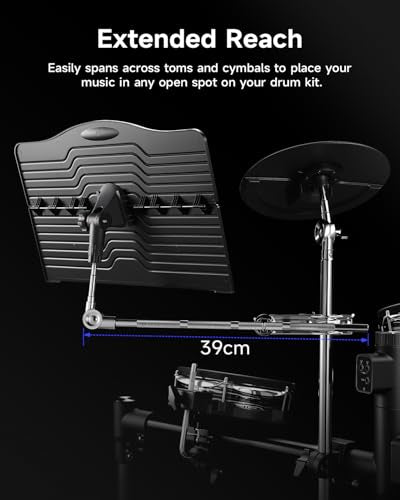 Donner Sheet Music Holder, Adjustable Clamp On Sheet Music Tray for Drummers with Multi-Joint Arm, Space-Saving Percussion Sheet Music Tray for Acoustic Electric Drum, Fits 15-35mm Cymbal Stands