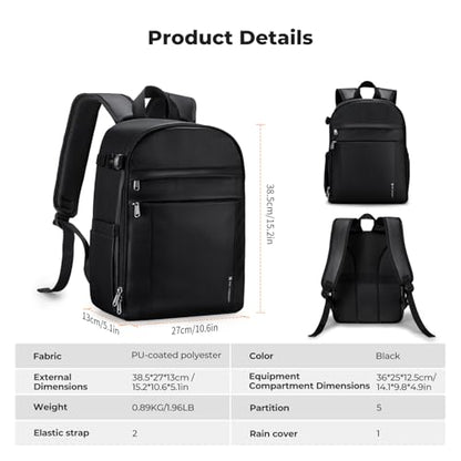 K&F CONCEPT Camera Bag Backpack, Professional DSLR/SLR/Mirrorless Camera Backpack, Photography Camera Case with Tripod Holder & Rain Cover Compatible with Canon/Sony/Nikon/FUJIFILM - color: 03-Bright Black