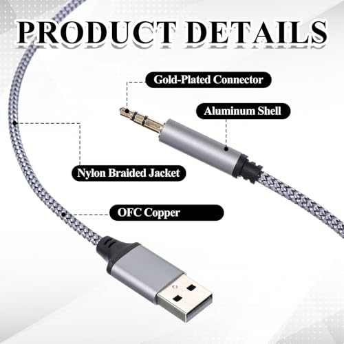 5 Ft USB to 3.5mm Audio Jack Adapter, USB to 3.5mm Audio Aux Cable, Stereo Audio-Cord, Nylon Braided AUX Converter for Headphones, Speaker, PC, Laptop, Not Applicable for Charging, Recording