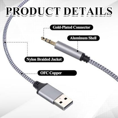5 Ft USB to 3.5mm Audio Jack Adapter, USB to 3.5mm Audio Aux Cable, Stereo Audio-Cord, Nylon Braided AUX Converter for Headphones, Speaker, PC, Laptop, Not Applicable for Charging, Recording