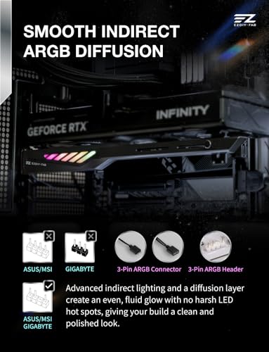 EZDIY-FAB VH90 ARGB GPU Bracket, Adjustable Anti-Sag Graphics Card Holder with Precision Rail & Lift System, Reinforced Design, 5V 3-Pin Motherboard Sync, Black - color: Black