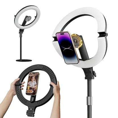 10" Magnetic Ring Light Overhead Camera Phone Mount, XINBAOHONG LED Selfie Light with Stand and Phone Holder, Rechargeable Desk Light for Video Recording（Standing）