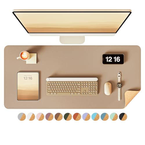 YSAGi Double-Sided Desk Pad, 35.4"x17"Leather Desk Mat, Eco Cork Desk Pad Protector,Large Mouse Pad,Waterproof Desk Blotter for Office/Home(Apricot) - color: Apricot+cork, size: 35.4"x17"