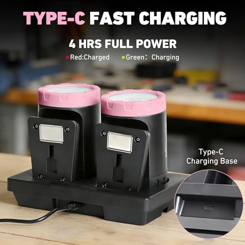2-Pack Pink Rechargeable LED Work Light, 360° Adjustable Spotlight with Magnetic Base & Clamp, Portable Clip Light for Garage, BBQ, Workshop, Car Repair, Household & Emergency Use - style: 2-Pack