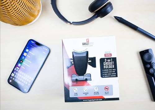 GadgetRest 2-in-1 Monitor Phone Holder & Headphone Hanger (Saves Desk Space, Hands-Free Video Calls)