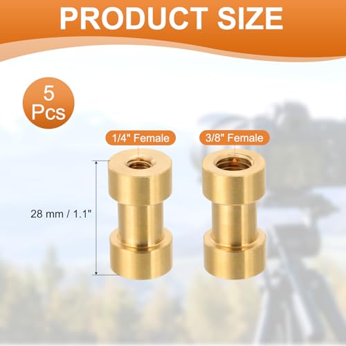 PATIKIL Camera Spigot Screws Converter 1/4" to 3/8" Female to Female, 5 Pack Tripod Screw Adapter Spigot Stud for Light Stand Hot Shoe Cold Shoe Adapter Ball Head Flash, Yellow