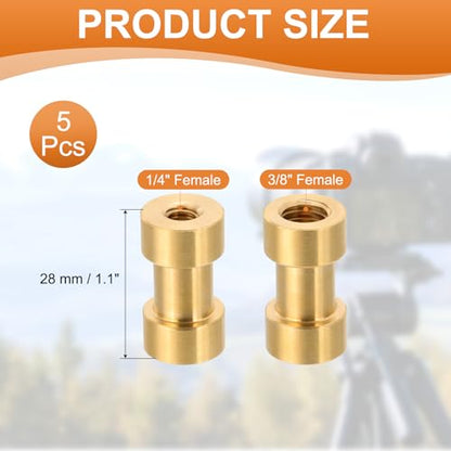 PATIKIL Camera Spigot Screws Converter 1/4" to 3/8" Female to Female, 5 Pack Tripod Screw Adapter Spigot Stud for Light Stand Hot Shoe Cold Shoe Adapter Ball Head Flash, Yellow