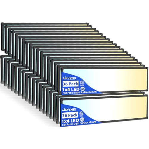 AIKVSXER 36Pack 1x4 LED Flat Panel Light, 6500LM Ultra-Bright, 30-50W Black | 3000K-6500K Adjustable, 0-10V Dimming, AC120-277V, Slim Surface Mount Ceiling Light for Office, Home, Garage - color: Black, size: 1x4ft-36P