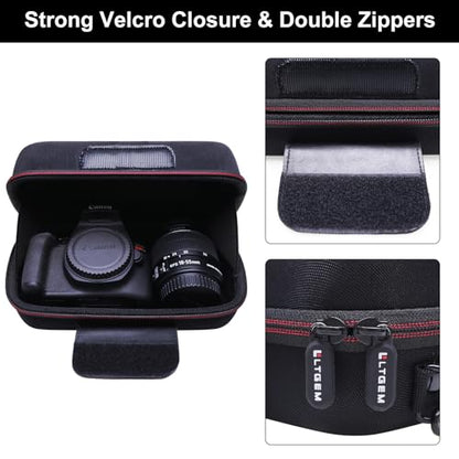 LTGEM Camera Case for Canon EOS Rebel T7 / R50 / R100 / R50 V / T6 / R8 / R10 / RP / SL3 / R5 / T100 DSLR SLR Camera and 18-55mm/18-45mm Lens with Shoulder Strap, Black - color: Black