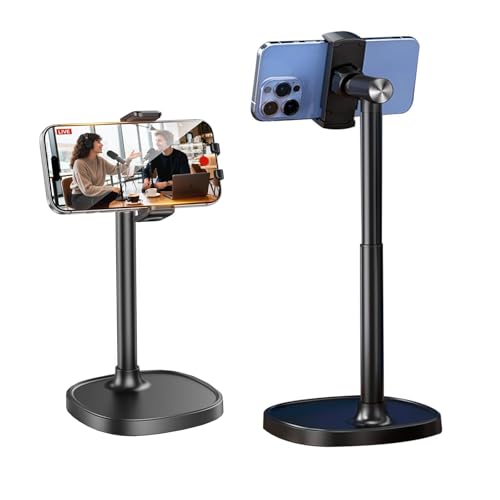 Phone Stand for Desk, Angle Height Adjustable Phone Holder for Desk, Universal iPhone Holder, Retractable Cell Phone Stand Recording - color: Black
