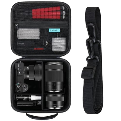 RAIALL Camera Case for Sony Alpha ZV-E10/a6000/a6100/a6400/a6600/a6700/ Sony Alpha 7 II IV/ZV-E10 II Mirrorless Digital Camera and Lens, Hard Travel Bag with a Shoulder Strap and 3 Dividers, Black - color: Black