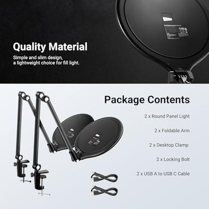 NEEWER Basics 2 Pack 10.5" Streaming Key Lighting, 3000-6500K 15W Full Screen LED Panel Ring Light with Adjustable Arm Stand Desk Clamp Timer for Laptop Computer Video Conference Zoom Makeup, R10