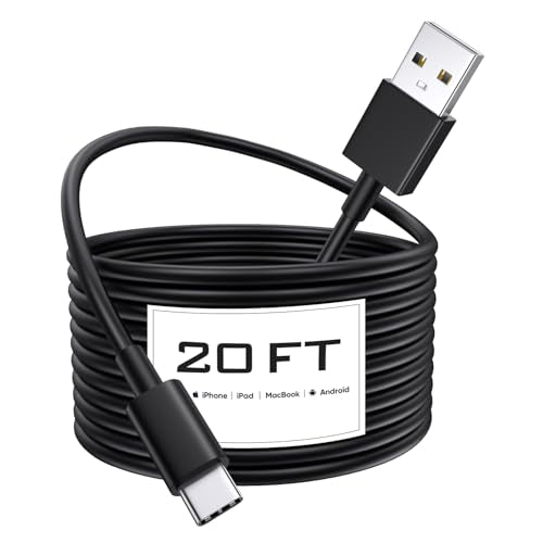 USB Type C Cable 20Ft, Extra Long Durable TPE USB A 2.0 to USB-C Fast Charge Cord for iPhone 16/15 Pro Plus Pro Max Samsung Galaxy, Note, LG, Moto, Pixel and Other USB C Devices - color: Black, size: 20FT