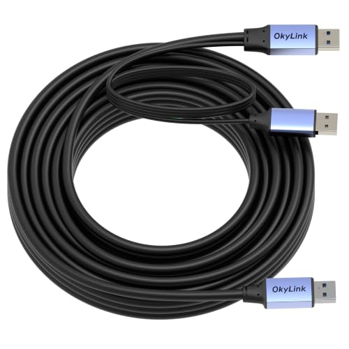 OkyLink Active USB 3.0 Data Cable A to A, Male to Male 5Gbps, 32ft | 10M, 3.2 Gen 1, Comes with power cable and repeater, for long - distance data transfer - color: USB3.0(5Gbps), size: 32ft (10m)