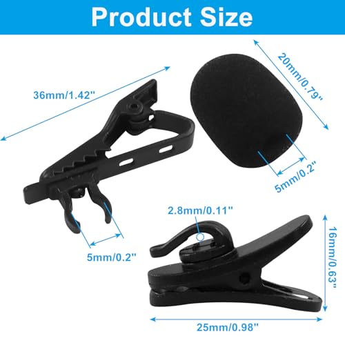 12 Pcs Lavalier Microphone Clips Replacement Kit with 12 Pcs Foam Windscreen Covers, 12 Pcs Plastic Wire Clips for Voice Recording, Video Conferencing, Online Meetings and Video Creators - size: 12 Pack