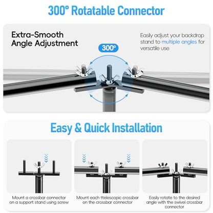 EMART Back Drop Adjustable Stand, 10x20 Backdrop Stand Heavy Duty Photography Background Support System Kit with 300° Angle Rotatable Connector and 8 Spring Clamps for Parties, Wedding, Photo Studio - size: 20×10ft(W×H）