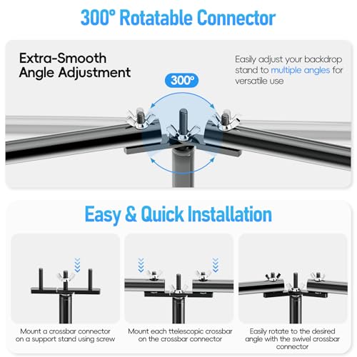 EMART Back Drop Adjustable Stand, 10x20 Backdrop Stand Heavy Duty Photography Background Support System Kit with 300° Angle Rotatable Connector and 8 Spring Clamps for Parties, Wedding, Photo Studio - size: 20×10ft(W×H）
